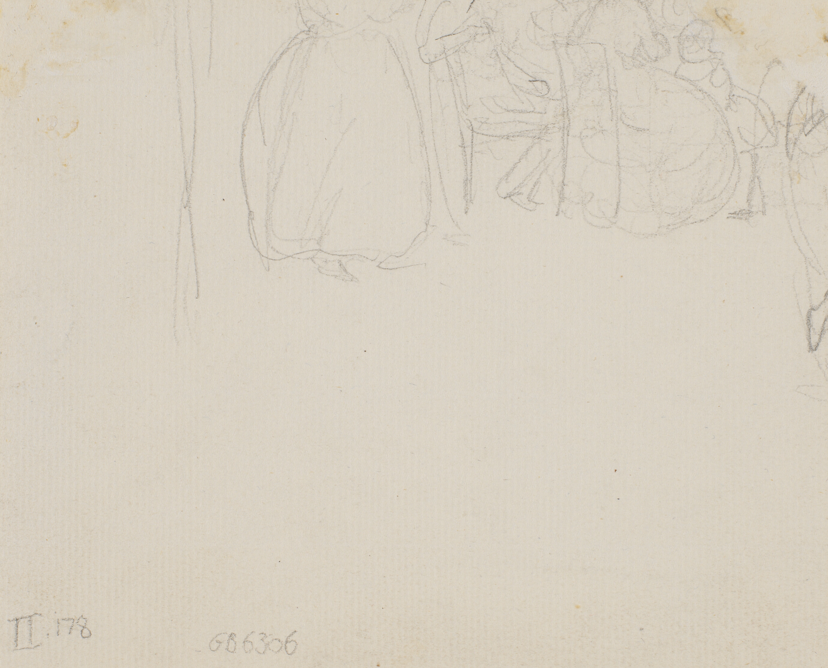 Blyantsudkast (overskåret) med del af selskabsscene